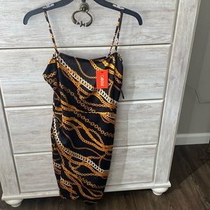 NWT Intempo Black and Gild Spaghetti Strap Dress
